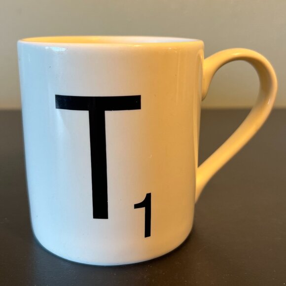 SCRABBLE Crossword Board Game Tile Letter T Initial Monogram Ceramic Mug - Picture 3 of 9
